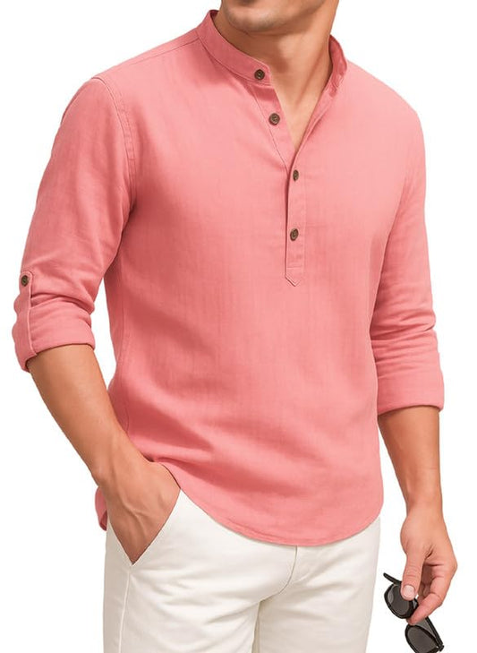 Deelmo MenS Cotton Blend Solid Regular Fit Full Sleeve Short Kurta | MenS Trendy Short Kurta