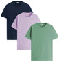 ADRO Mens Solid Regular Fit T-Shirt (RCM3-PLN-PU-NB-PT_Purple,Navy,Pista