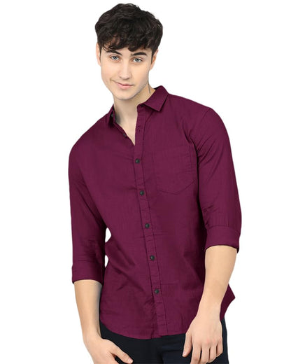 Eyebogler MenS Casual Solid Shirt Wine Melange