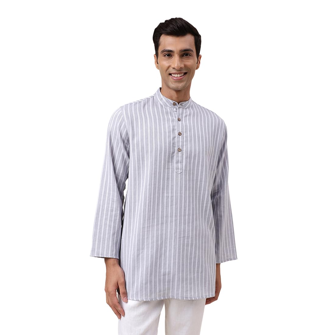 Fabindia MenS Cotton Striped Regular Fit Kurta (1032026Grey_Grey