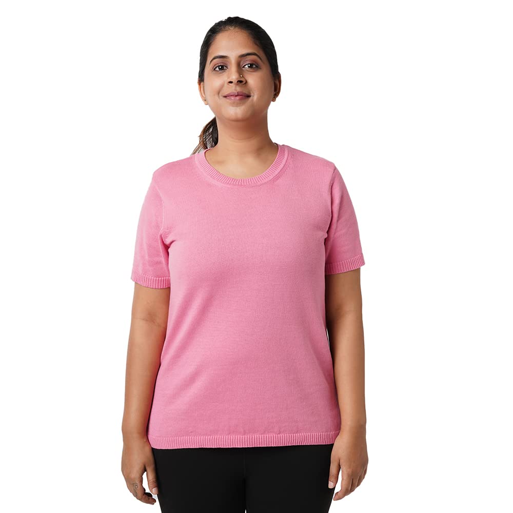 BlissClub Women at-Ease Cotton Knit Tees | 100% Cotton | CottonKnit Fabric | Loose Half-Sleeves | Western Tops | Side-Slits | Hi