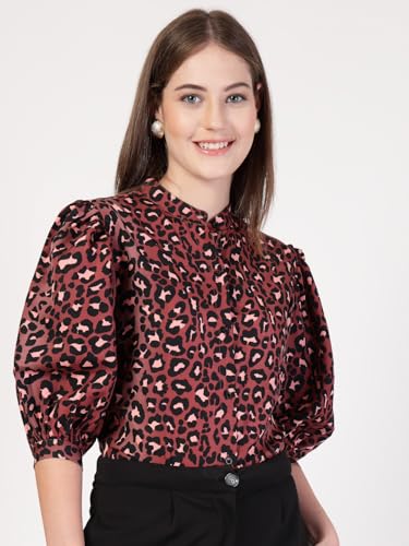 Style Quotient Women Rust Multi Printed Regular Fit Semi Formal Polyester Shirt