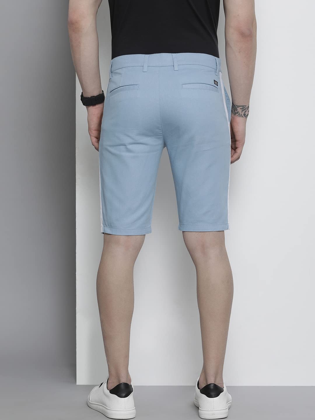 The Indian Garage Co Men Slim Fit Solid Mid-Rise Shorts Light Blue