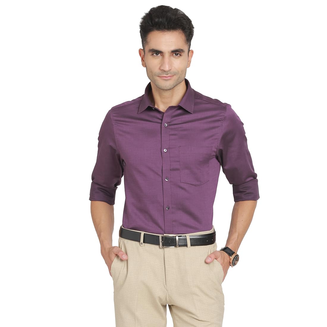 Turtle Men 100% Cotton Slim Fit Self Design Full Sleeve Formal Shirt Purple