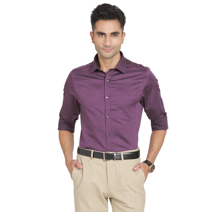 Turtle Men 100% Cotton Slim Fit Self Design Full Sleeve Formal Shirt Purple