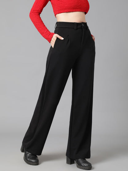 KOTTY Womens Polyester Blend Straight Fit Trousers Jade Black