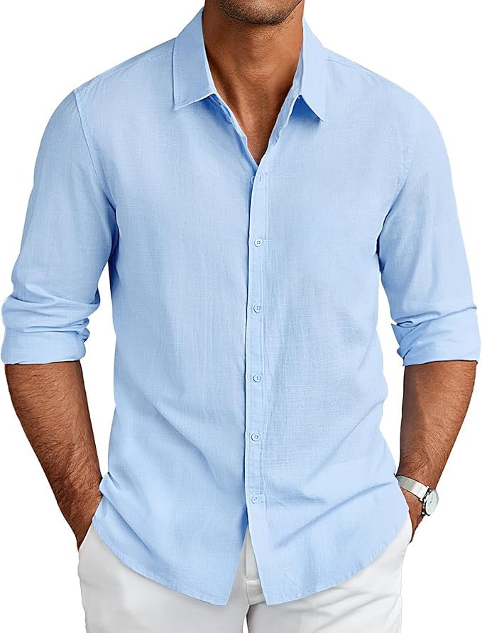 CB-COLEBROOK Mens Long Sleeve Button Down Shirts Casual Cotton Linen Shirts Summer Beach Shirt for Mens Top (in, Alpha, M, Regu