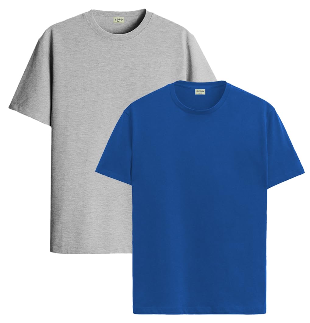 ADRO Mens T Shirts | Solid Tshirts for Men | Pure Cotton Lycra Fabric | 4 Way Stretch Smart tech Tshirt | Pack of 2 Round Neck T