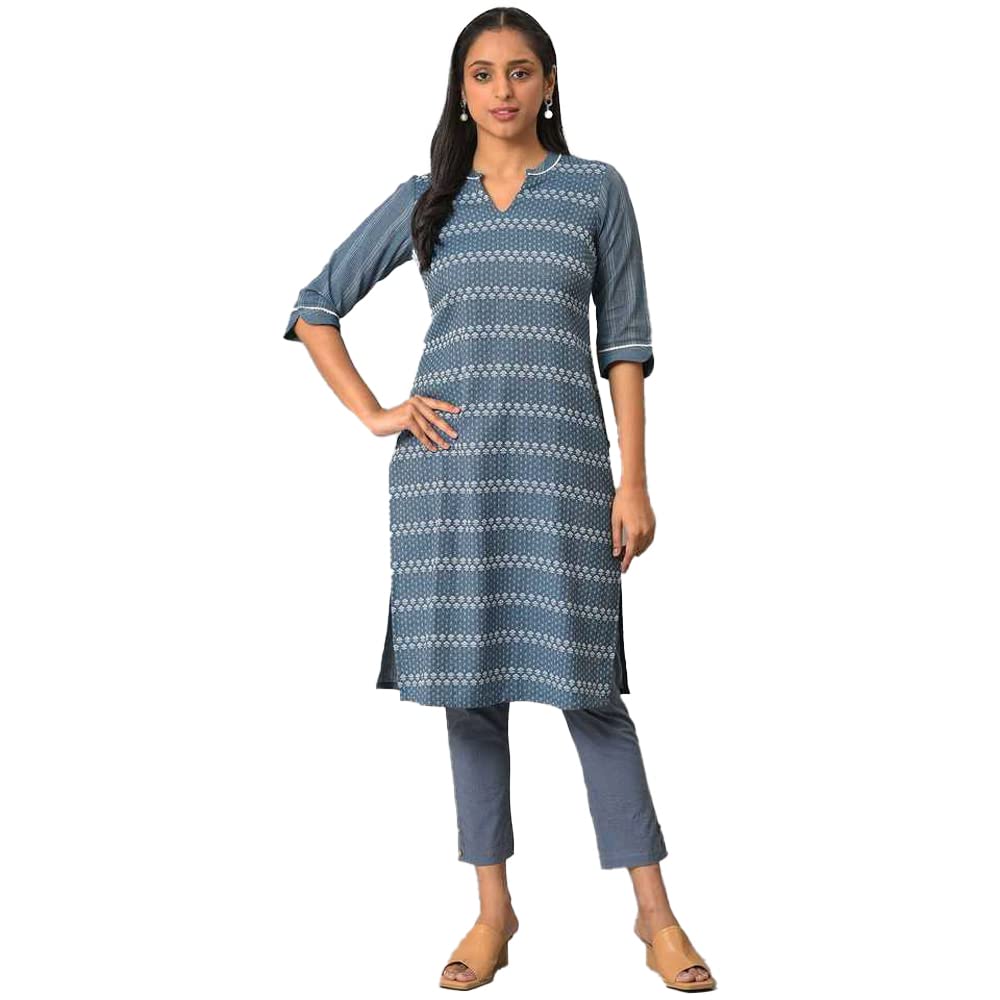 Aurelia WomenS Blue Geometric Printed Printed Cotton Regular Kurta