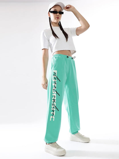 Hubberholme Women Printed Jogger High-Rise Casual Track Pants 10 Blue