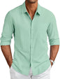 CB-COLEBROOK Mens Long Sleeve Button Down Shirts Casual Cotton Linen Shirts Summer Beach Shirt for Mens Top (in, Alpha, 2XL, Re
