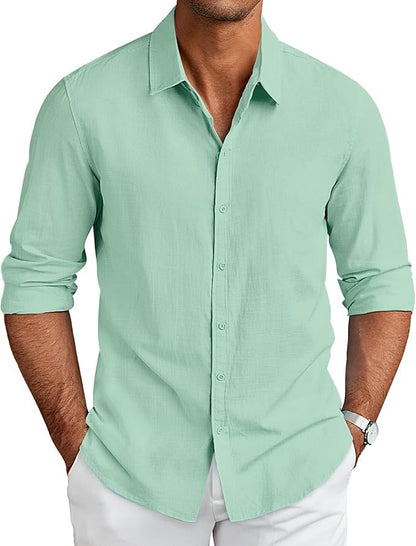 CB-COLEBROOK Mens Long Sleeve Button Down Shirts Casual Cotton Linen Shirts Summer Beach Shirt for Mens Top (in, Alpha, XL, Reg