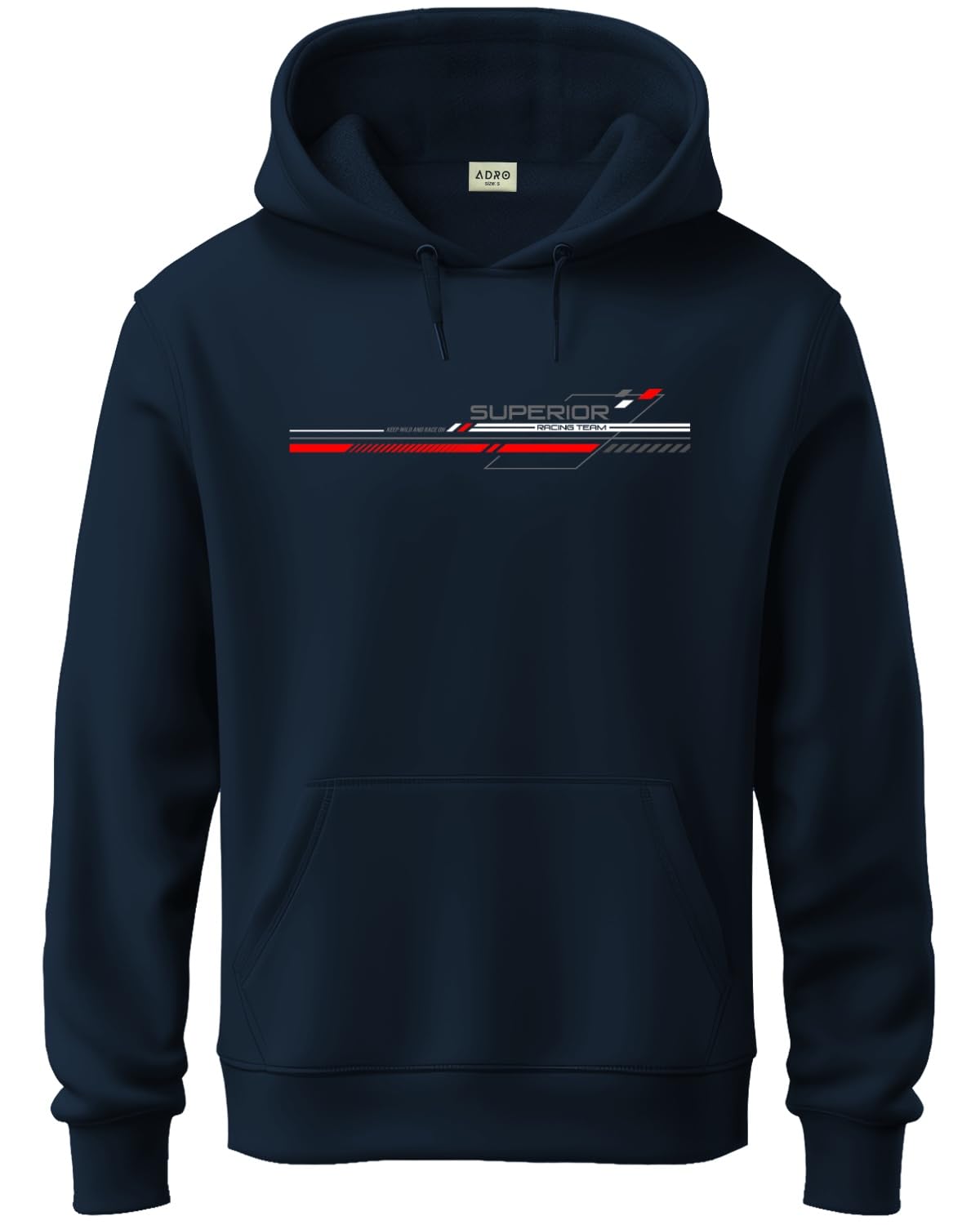 ADRO Men's Cotton Blend Neck Hooded Sweatshirt (H24-RAC-NB_Navy Blue