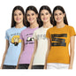 Preneum Womens Cotton Regular Fit Latest Graphic Stylish Printed Short Sleeves Casual T-Shirt || Trendy (Pack 4), Blue & Purple