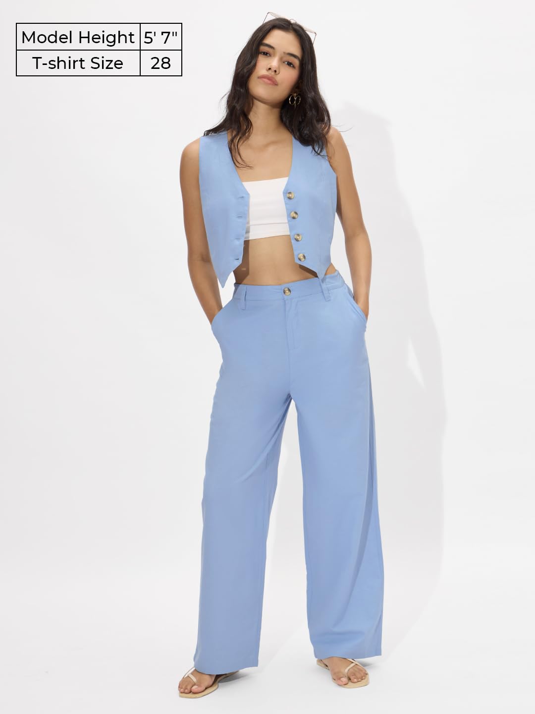 The Souled Store Linen Pants Originals: Carolina Blue Women and Girls Straight Fit Cotton Linen Comfortable Trendy Pants
