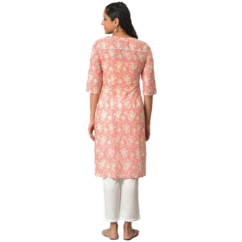 Aurelia Orange Floral Printed Printed Cotton Regular Kurta for Women