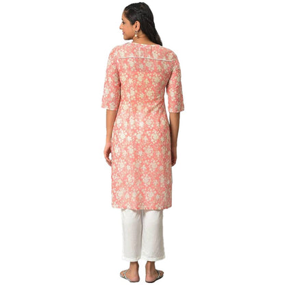 Aurelia Orange Floral Printed Printed Cotton Regular Kurta for Women
