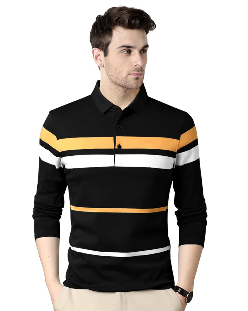 Eyebogler Polo Neck Striped Tshirt For Men