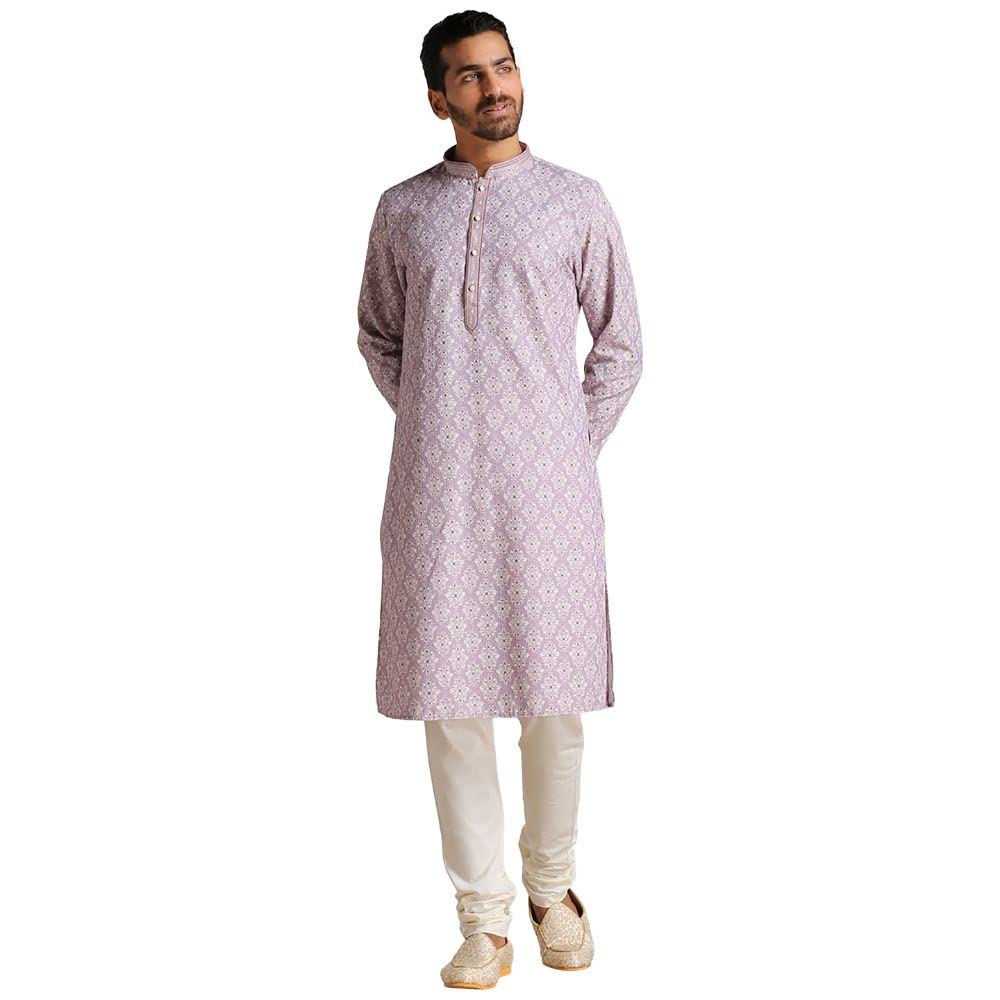Manyavar Kurta Set For Men, Full Sleeves Mandarin Collar Ethnic MenS Kurta Set For Engagement, Wedding, Party Blended Cotton Pr