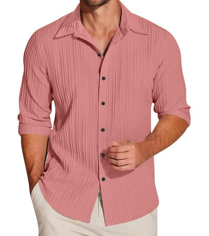 Macsivo MenS Regular Fit Casual Button Down Shirts Long Sleeve Linen Shirt Fashion Popcorn Summer Shirt Peach