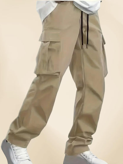 Indoprimo MenS Cotton Trousers Cargo Style With Drawstring Both Side Pockets Solid Pattern Regular Fit And Long Length Cream
