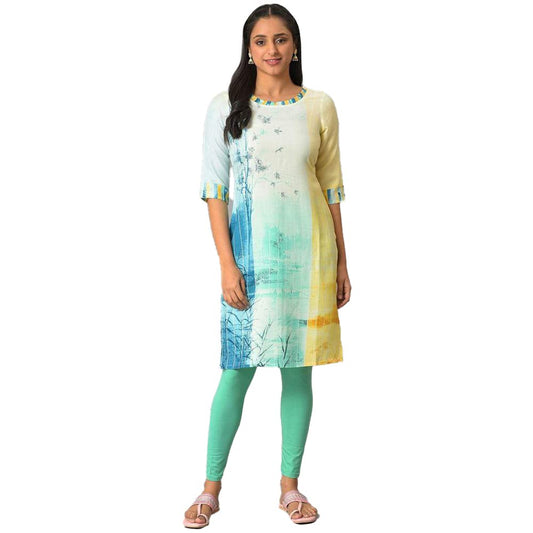 Aurelia Womens Rayon Floral Regular Multi-Coloured Printed Straight Kurta (23FEA13867-506494_Multicolor