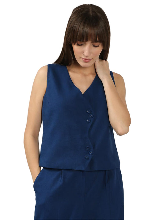 Vero Moda WomenS Linen Regular Fit Blue Top