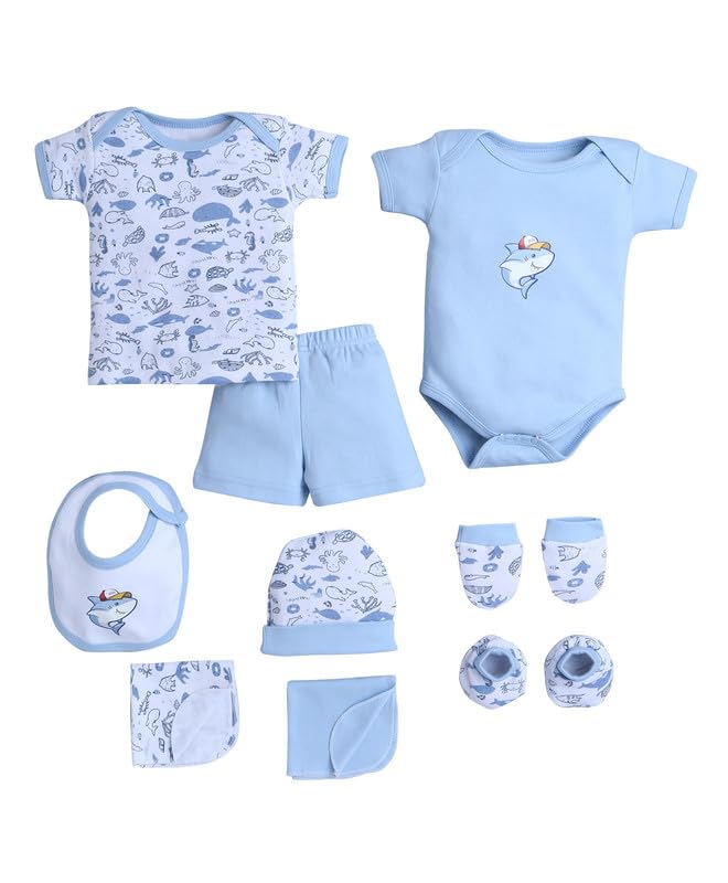 BUMZEE Baby Boys Cotton Half Sleeves Gift Set Sky Blue & White - 0-3 Months (Peb10577-sbl)
