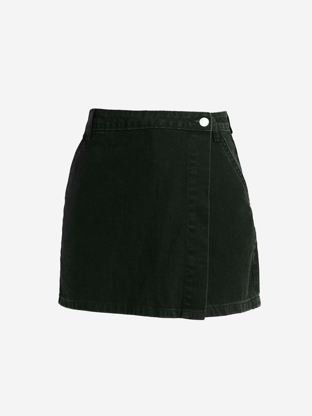 The Souled Store Denim Skorts: Carbon Black Women and Girls Button Closure Solid Cotton Mini Denim Skorts
