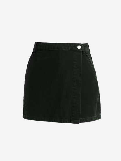 The Souled Store Denim Skorts: Carbon Black Women and Girls Button Closure Solid Cotton Mini Denim Skorts