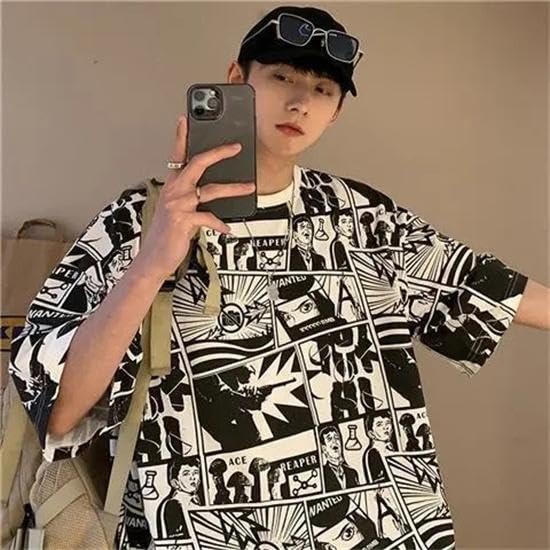 Thalasi Comic All Over Printed Green Anime Oversized T Shirts For Men - Drop Shoulder Loose Fit Cotton T-Shirt - Trending Naruto
