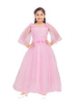 Aarika Girls Pink Colour Solid Stone Lace Net Gown (3-9 Years)