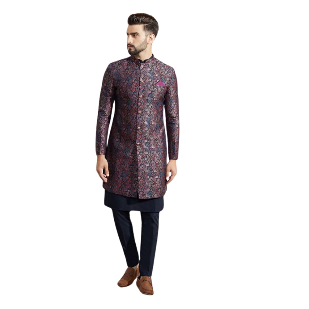 Kisah Sherwani Set For Men  Silk Blend Jacquard Textured Indo Western Sherwani With Kurta And Trouser | Designer Ethnic Outfit F