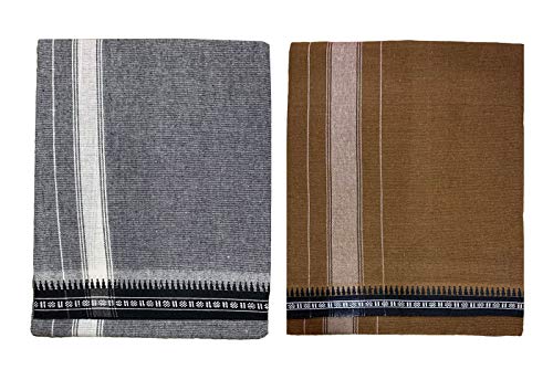 Prakasam Cotton Mens Colour Thalapathi Border Single Dhoti/Size1.28X2.00 Mtrs/Combo Pack Of 2 Dhoties