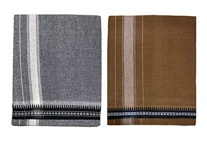 Prakasam Cotton Mens Colour Thalapathi Border Single Dhoti/Size1.28X2.00 Mtrs/Combo Pack Of 2 Dhoties
