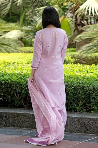 GoSriKi Women's Rayon Blend Hand Printed Straight Kurta with Pants & Dupatta, XL, Purple, Model: RAGSRI-PURPLE-GS