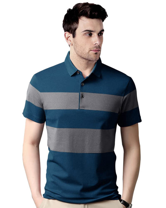 Noble Monk Mens Polo Neck Half Sleeves Color Blocked T-Shirt