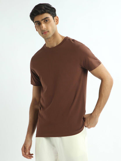 Nobero MenS Solid Regular Fit T-Shirt (1M-Twts-R0007_Chocolate Fondant