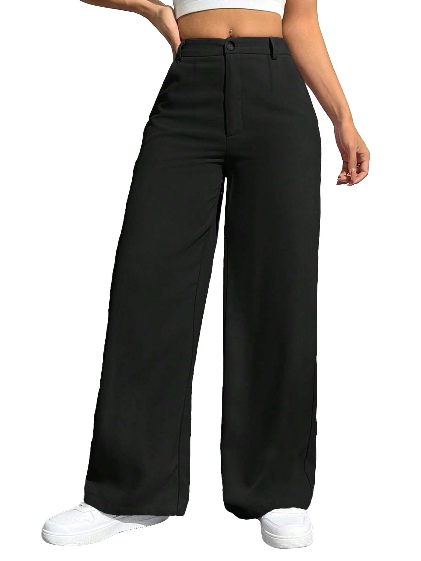 Toochki Tailored Trousers for Womens | Women High-Waisted Pant | Solid Korean Bottom Wear Trouser Black