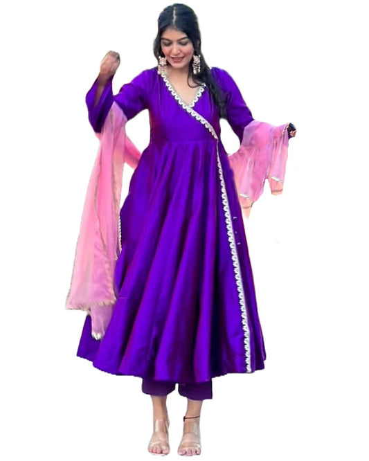 Gosriki WomenS Rayon Blend Anarkali Solid Kurta With Pant & Dupatta (Mihini Begani-Gs_L_Begani_Large)