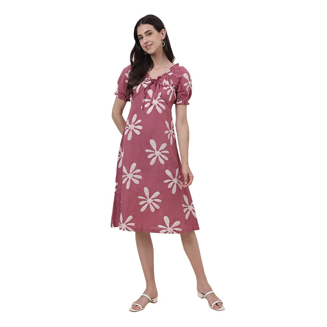 Fabindia WomenS Cotton Linen A-Line Knee-Length Dress (2112038Pink_Pink