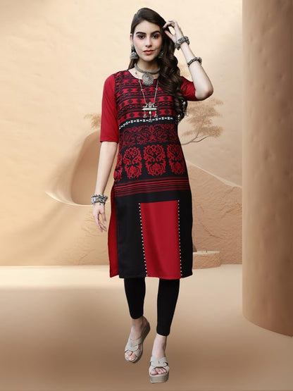 Pinkmint Womens Crepe Digital Print Straight Kurta [Pack of 6]