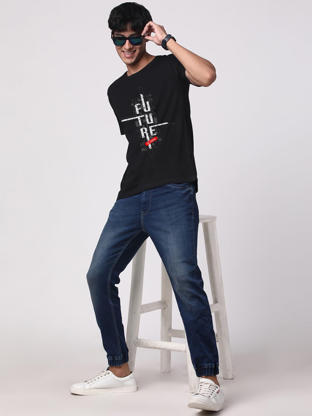 ADRO Men's Graphic Printed 100% Cotton T-Shirt - Regular Fit, Printed T-Shirts for Men (RN24-FTR-BL_Black)