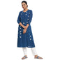Fabindia Women Printed Straight Fit Long Kurta Cotton_Xs Blue