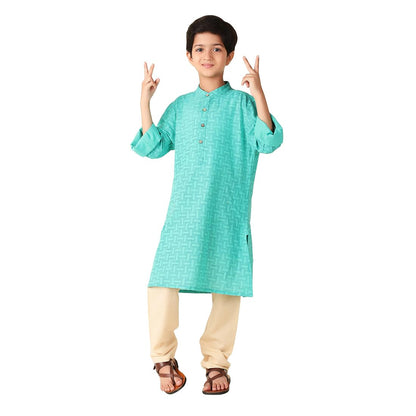 Fabindia BoyS Cotton Printed Regular Kurta (1030887Teal_Teal