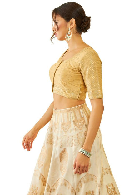 Soch Womens Gold Tussar Sequin Embellished And Embroidered Front-Open Blouse