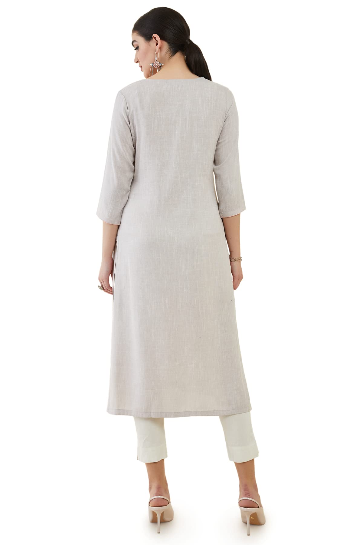 Soch Grey Rayon Straight Kurta With Floral Embroidered Designs