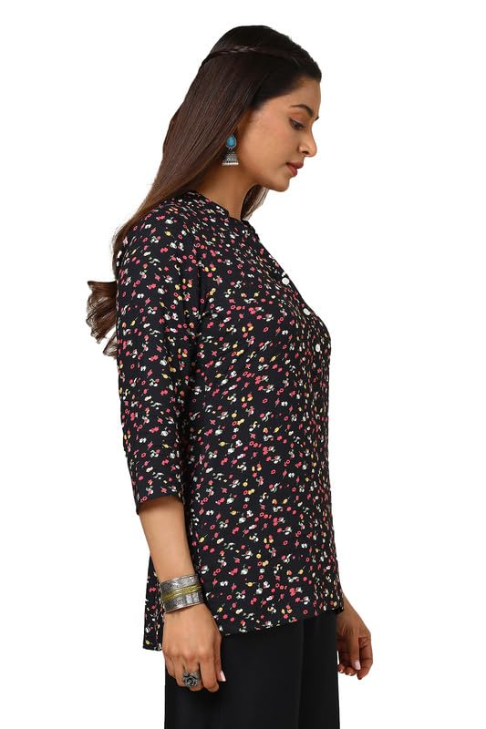 Soch Womens Black Floral Print Rayon Straight Tunic