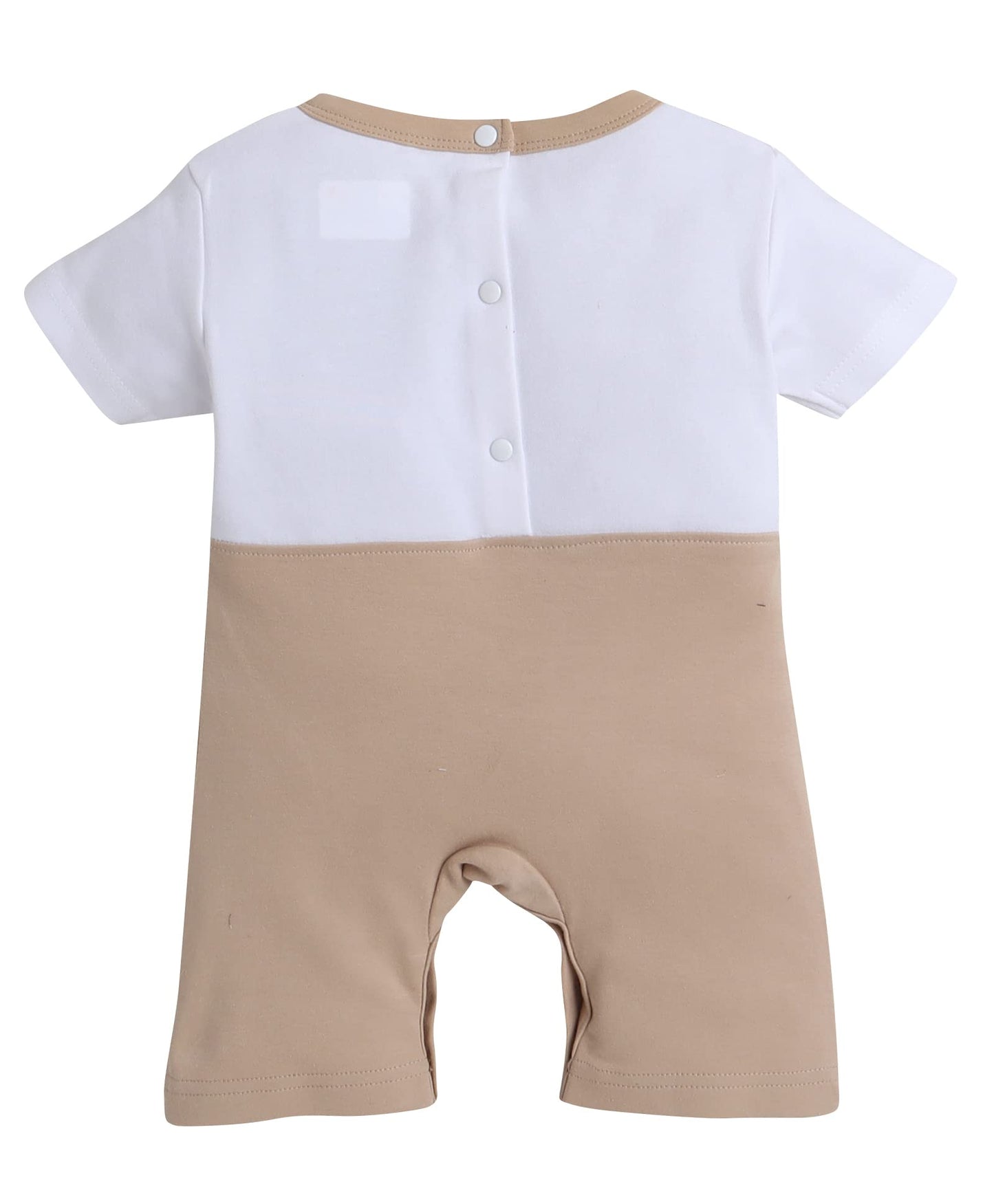 Bumzee Brown & White Boys Half Sleeves Thigh Length Romper