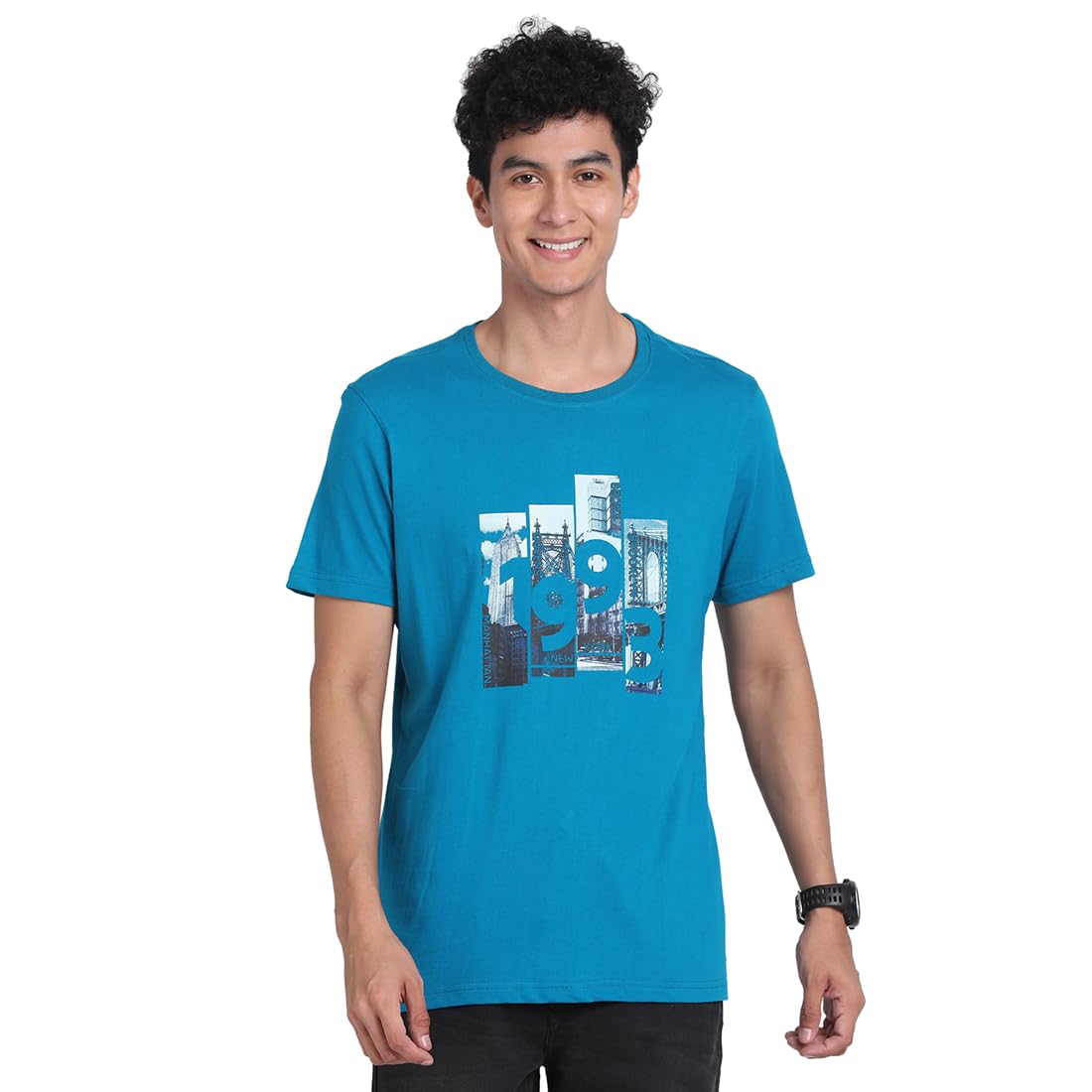 Turtle Men 100% Cotton Slim Fit Teal Blue Round Neck T-Shirt